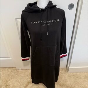 Tommy Hilfiger Black Hoodie Dress with Red and White Accents